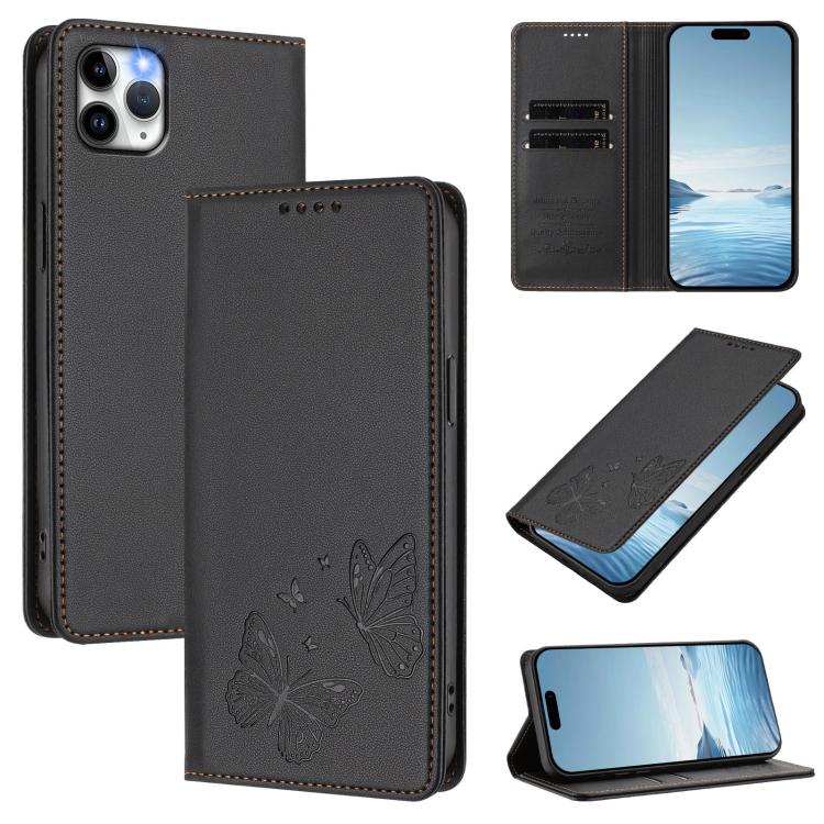 Étui de Téléphone en Cuir Vegan RFID Double Papillon à Fermeture Magnétique Puissante, Pour iPhone 12 Pro Max, Pour iPhone 11 Pro Max, Pour iPhone 11, Pour iPhone 11 Pro
