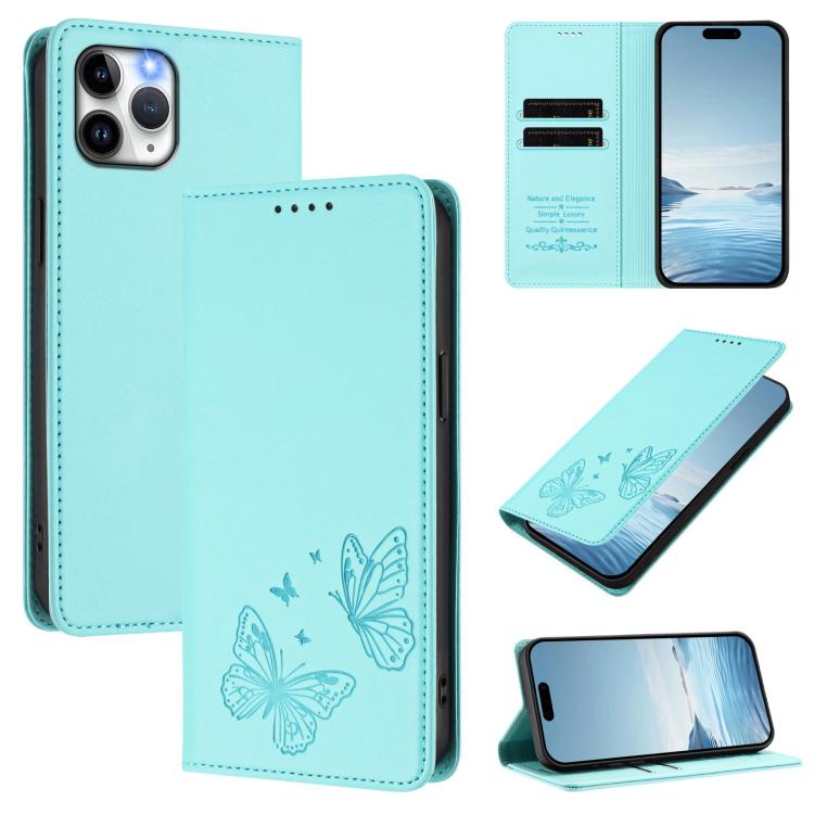 Étui de Téléphone en Cuir Vegan RFID Double Papillon à Fermeture Magnétique Puissante, Pour iPhone 12 Pro Max, Pour iPhone 11 Pro Max, Pour iPhone 11, Pour iPhone 11 Pro