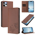 Étui de Téléphone en Cuir Vegan RFID Double Papillon à Fermeture Magnétique Puissante, Pour iPhone 12 Pro Max, Pour iPhone 11 Pro Max, Pour iPhone 11, Pour iPhone 11 Pro