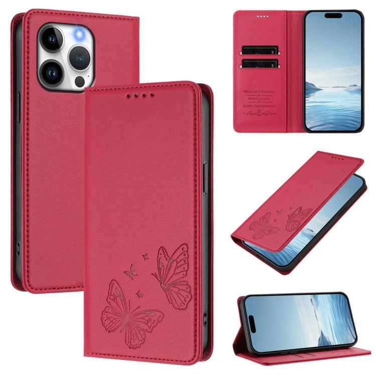 Étui de téléphone en cuir végétalien double papillon magnétique puissant RFID, pour iPhone 14 Pro Max, pour iPhone 13 Pro Max, pour iPhone 13 Pro, pour iPhone 12 / 12 Pro