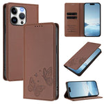 Étui de téléphone en cuir végétalien double papillon magnétique puissant RFID, pour iPhone 14 Pro Max, pour iPhone 13 Pro Max, pour iPhone 13 Pro, pour iPhone 12 / 12 Pro