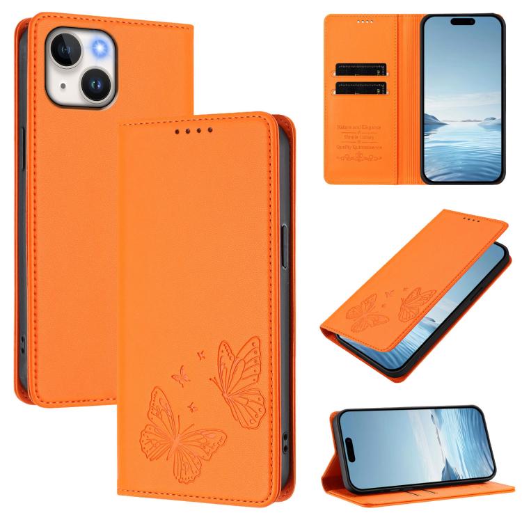 Coque de téléphone en cuir végan RFID à double papillon magnétique puissant, pour iPhone 15, pour iPhone 14 Plus, pour iPhone 14 / 13, pour iPhone 14 Pro