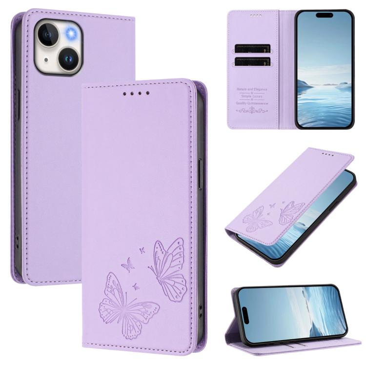 Coque de téléphone en cuir végan RFID à double papillon magnétique puissant, pour iPhone 15, pour iPhone 14 Plus, pour iPhone 14 / 13, pour iPhone 14 Pro