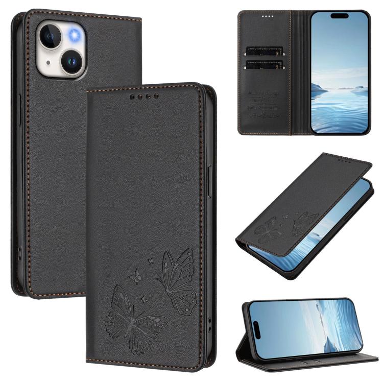 Coque de téléphone en cuir végan RFID à double papillon magnétique puissant, pour iPhone 15, pour iPhone 14 Plus, pour iPhone 14 / 13, pour iPhone 14 Pro