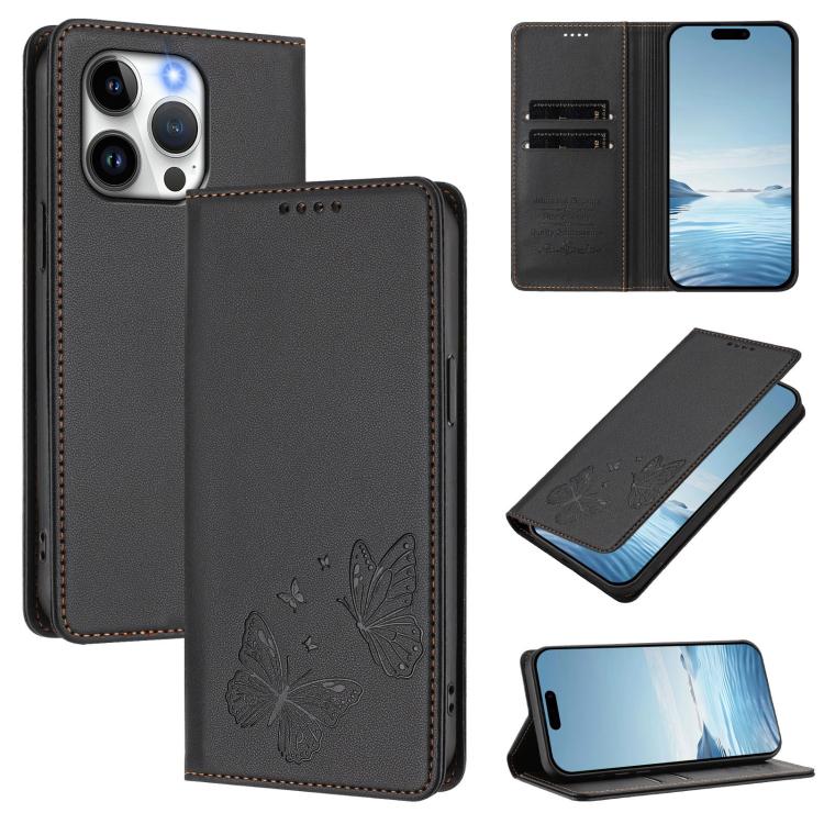 Coque de téléphone en cuir végan RFID à double papillon magnétique puissant, pour iPhone 15, pour iPhone 14 Plus, pour iPhone 14 / 13, pour iPhone 14 Pro