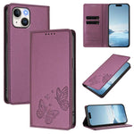 Coque de téléphone en cuir végan RFID à double papillon magnétique puissant, pour iPhone 15, pour iPhone 14 Plus, pour iPhone 14 / 13, pour iPhone 14 Pro