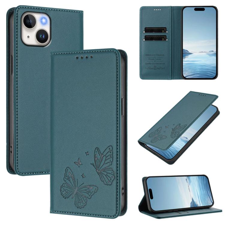 Coque de téléphone en cuir végan RFID à double papillon magnétique puissant, pour iPhone 15, pour iPhone 14 Plus, pour iPhone 14 / 13, pour iPhone 14 Pro