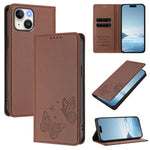 Coque de téléphone en cuir végan RFID à double papillon magnétique puissant, pour iPhone 15, pour iPhone 14 Plus, pour iPhone 14 / 13, pour iPhone 14 Pro