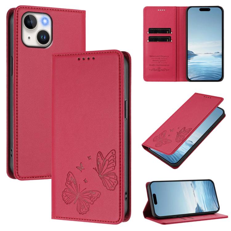 Strong Magnetic Dual Butterfly RFID Vegan Leather Phone Case, For iPhone 16, For iPhone 15 Pro Max, For iPhone 15 Pro, For iPhone 15 Plus