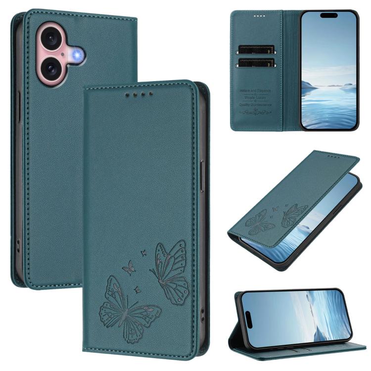 Strong Magnetic Dual Butterfly RFID Vegan Leather Phone Case, For iPhone 16, For iPhone 15 Pro Max, For iPhone 15 Pro, For iPhone 15 Plus