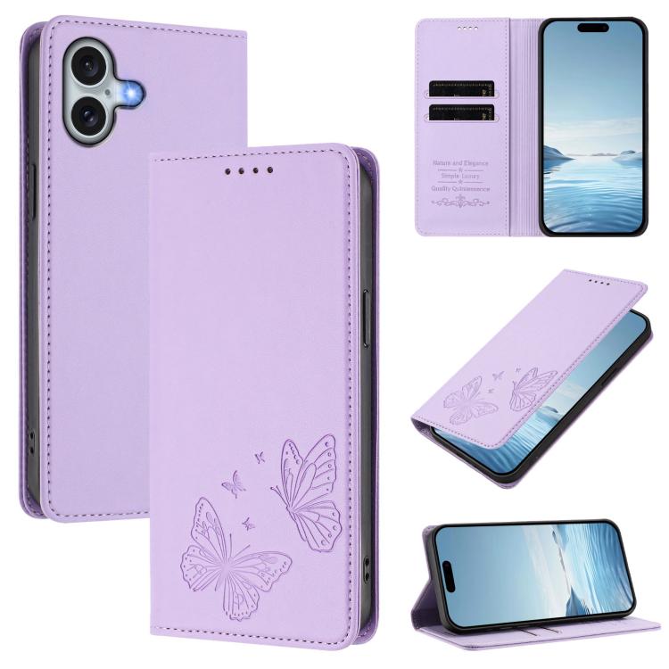 Étui de téléphone en cuir végétalien double papillon magnétique puissant RFID, Pour iPhone Air, Pour iPhone 16 Pro Max, Pour iPhone 16 Pro, Pour iPhone 16 Plus