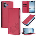 Étui de téléphone en cuir végétalien double papillon magnétique puissant RFID, Pour iPhone Air, Pour iPhone 16 Pro Max, Pour iPhone 16 Pro, Pour iPhone 16 Plus