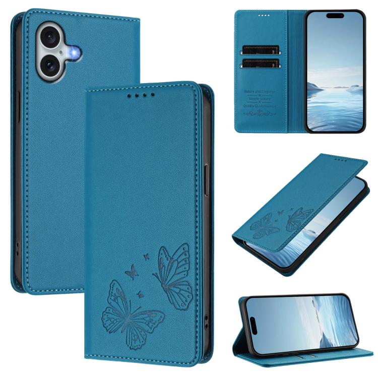 Étui de téléphone en cuir végétalien double papillon magnétique puissant RFID, Pour iPhone Air, Pour iPhone 16 Pro Max, Pour iPhone 16 Pro, Pour iPhone 16 Plus