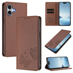 Étui de téléphone en cuir végétalien double papillon magnétique puissant RFID, Pour iPhone Air, Pour iPhone 16 Pro Max, Pour iPhone 16 Pro, Pour iPhone 16 Plus