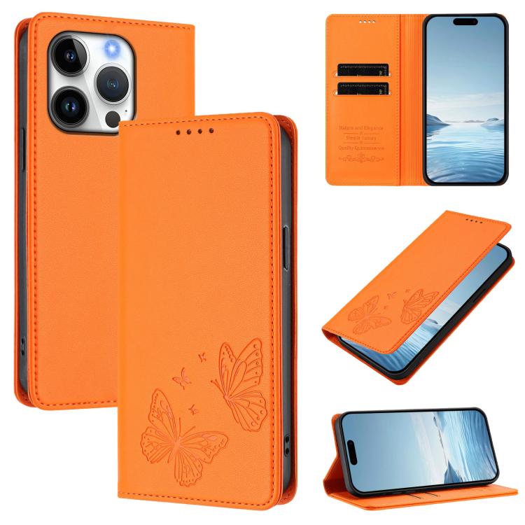 Étui de téléphone en cuir végétalien double papillon magnétique puissant RFID, Pour iPhone Air, Pour iPhone 16 Pro Max, Pour iPhone 16 Pro, Pour iPhone 16 Plus