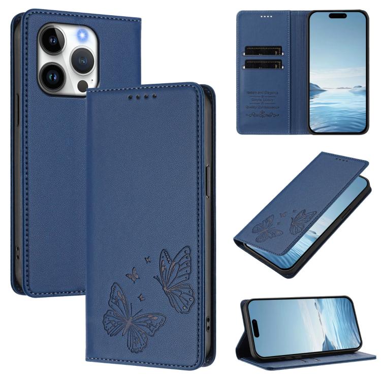 Étui de téléphone en cuir végétalien double papillon magnétique puissant RFID, Pour iPhone Air, Pour iPhone 16 Pro Max, Pour iPhone 16 Pro, Pour iPhone 16 Plus