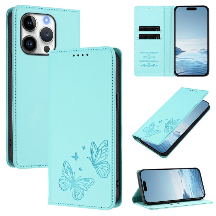 Étui de téléphone en cuir végétalien double papillon magnétique puissant RFID, Pour iPhone Air, Pour iPhone 16 Pro Max, Pour iPhone 16 Pro, Pour iPhone 16 Plus