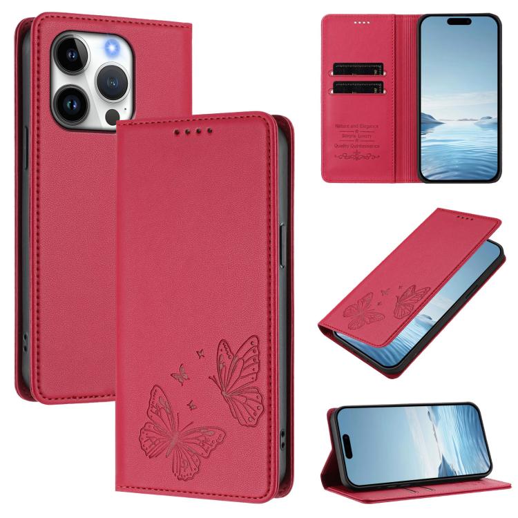 Étui de téléphone en cuir végétalien double papillon magnétique puissant RFID, Pour iPhone Air, Pour iPhone 16 Pro Max, Pour iPhone 16 Pro, Pour iPhone 16 Plus