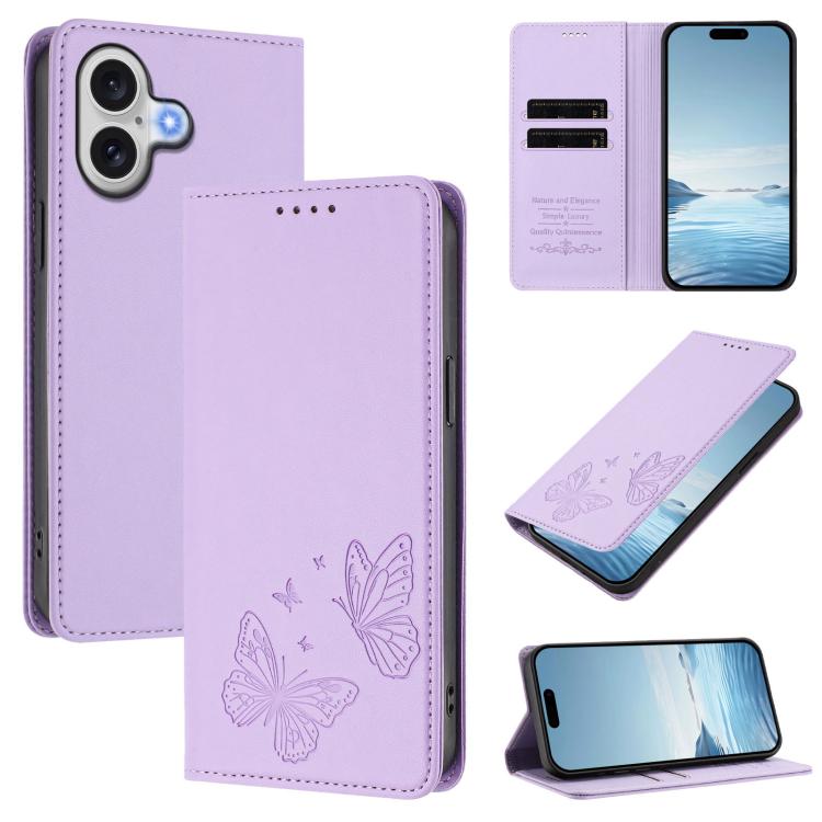 Étui portefeuille en cuir vegan avec papillon double magnétique puissant et protection RFID pour iPhone 17e / 16e, pour iPhone 17 Pro Max, pour iPhone 17 Pro, pour iPhone 17