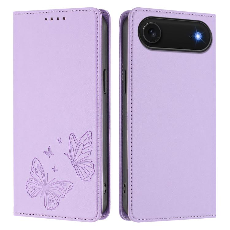 Étui de téléphone en cuir végétalien double papillon magnétique puissant RFID, Pour iPhone Air, Pour iPhone 16 Pro Max, Pour iPhone 16 Pro, Pour iPhone 16 Plus