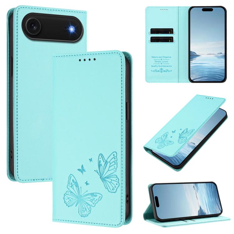 Étui de téléphone en cuir végétalien double papillon magnétique puissant RFID, Pour iPhone Air, Pour iPhone 16 Pro Max, Pour iPhone 16 Pro, Pour iPhone 16 Plus