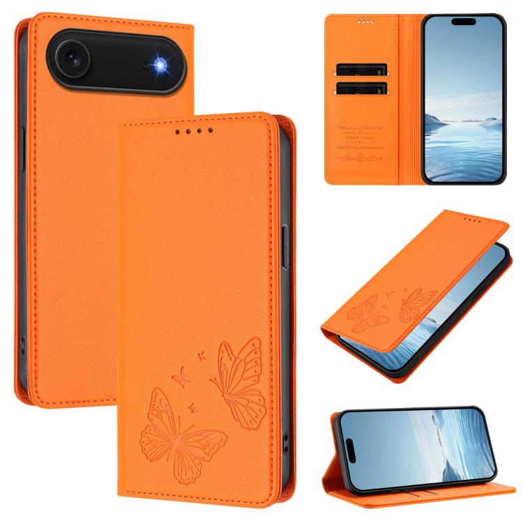Étui de téléphone en cuir végétalien double papillon magnétique puissant RFID, Pour iPhone Air, Pour iPhone 16 Pro Max, Pour iPhone 16 Pro, Pour iPhone 16 Plus