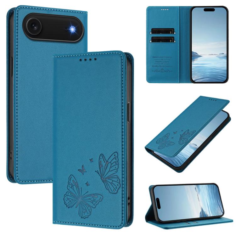 Étui de téléphone en cuir végétalien double papillon magnétique puissant RFID, Pour iPhone Air, Pour iPhone 16 Pro Max, Pour iPhone 16 Pro, Pour iPhone 16 Plus