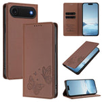Étui de téléphone en cuir végétalien double papillon magnétique puissant RFID, Pour iPhone Air, Pour iPhone 16 Pro Max, Pour iPhone 16 Pro, Pour iPhone 16 Plus