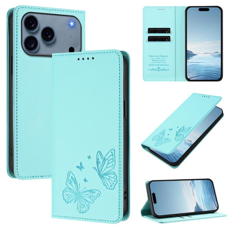 Étui portefeuille en cuir vegan avec papillon double magnétique puissant et protection RFID pour iPhone 17e / 16e, pour iPhone 17 Pro Max, pour iPhone 17 Pro, pour iPhone 17