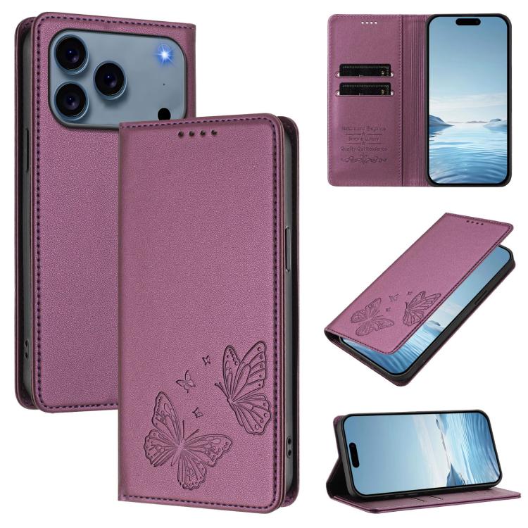 Étui portefeuille en cuir vegan avec papillon double magnétique puissant et protection RFID pour iPhone 17e / 16e, pour iPhone 17 Pro Max, pour iPhone 17 Pro, pour iPhone 17
