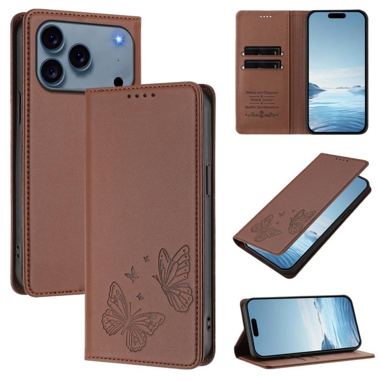 Étui portefeuille en cuir vegan avec papillon double magnétique puissant et protection RFID pour iPhone 17e / 16e, pour iPhone 17 Pro Max, pour iPhone 17 Pro, pour iPhone 17