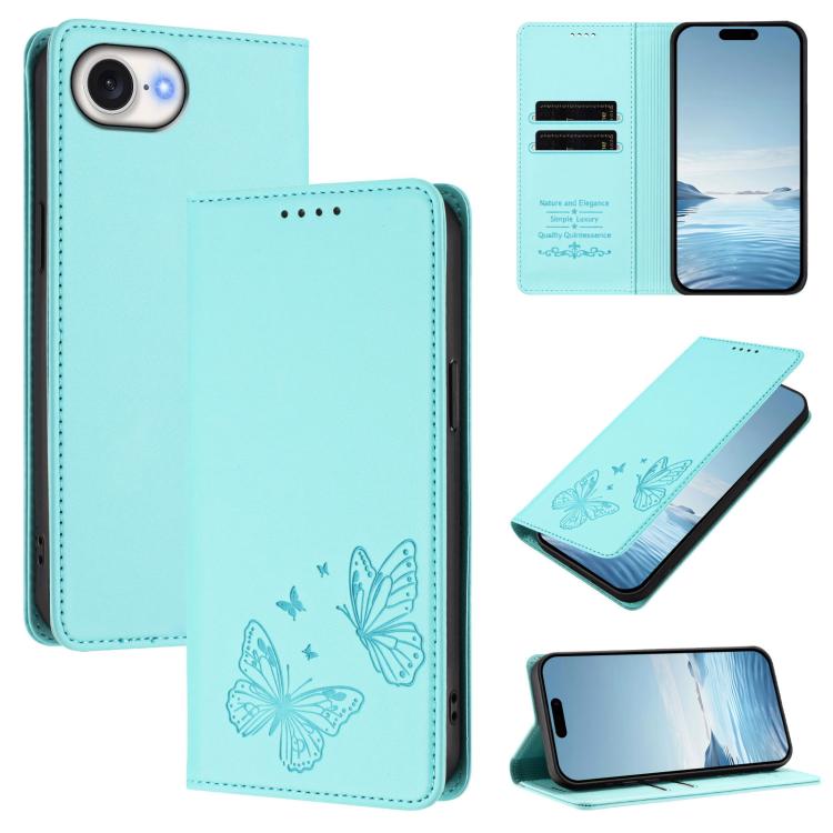Étui portefeuille en cuir vegan avec papillon double magnétique puissant et protection RFID pour iPhone 17e / 16e, pour iPhone 17 Pro Max, pour iPhone 17 Pro, pour iPhone 17