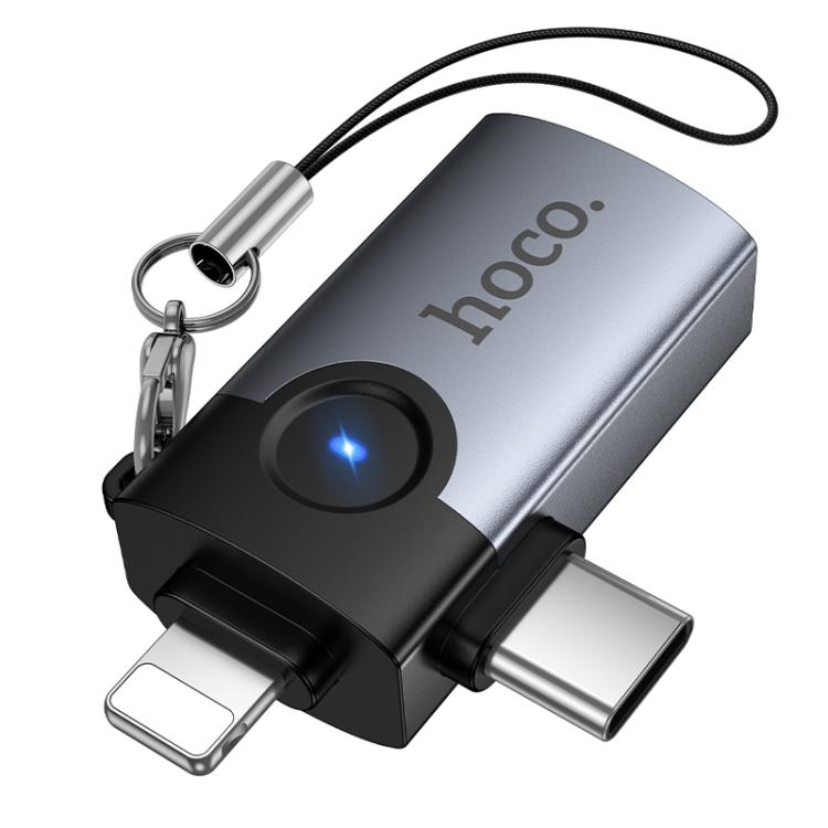hoco Victory UA46D Adaptateur 2 en 1 8 broches et USB-C / Type-C mâle vers USB femelle, UA46D