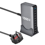 Chargeur multifonctionnel YMX-1000W 1000W avec 8 ports Type-C et 2 ports USB 10 à affichage numérique, prise AU, prise EU, prise UK, prise US