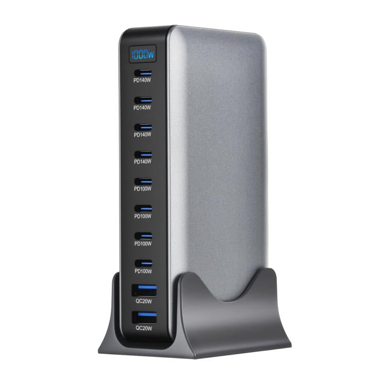 Chargeur multifonctionnel YMX-1000W 1000W avec 8 ports Type-C et 2 ports USB 10 à affichage numérique, prise AU, prise EU, prise UK, prise US