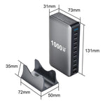 Chargeur multifonctionnel YMX-1000W 1000W avec 8 ports Type-C et 2 ports USB 10 à affichage numérique, prise AU, prise EU, prise UK, prise US