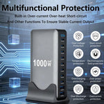 Chargeur multifonctionnel YMX-1000W 1000W avec 8 ports Type-C et 2 ports USB 10 à affichage numérique, prise AU, prise EU, prise UK, prise US