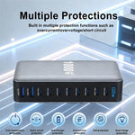 Chargeur multifonctionnel YMX-1000W 1000W avec 8 ports Type-C et 2 ports USB 10 à affichage numérique, prise AU, prise EU, prise UK, prise US