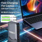 Chargeur multifonctionnel YMX-1000W 1000W avec 8 ports Type-C et 2 ports USB 10 à affichage numérique, prise AU, prise EU, prise UK, prise US