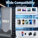 Chargeur multifonctionnel YMX-1000W 1000W avec 8 ports Type-C et 2 ports USB 10 à affichage numérique, prise AU, prise EU, prise UK, prise US