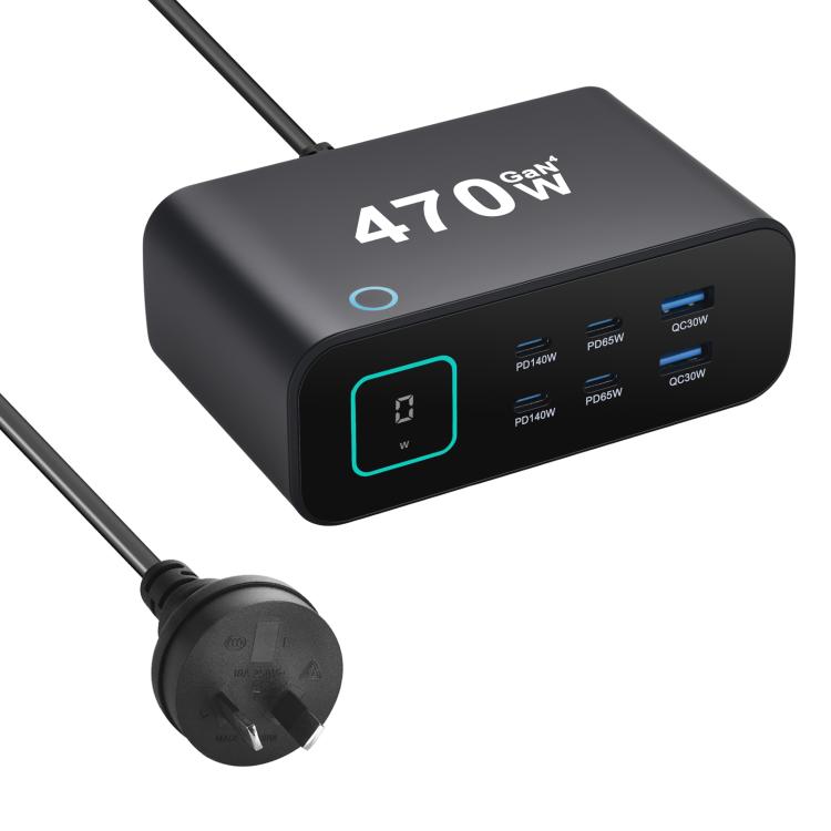 Chargeur multi-fonctions 4xType-C et 2xUSB 470W GaN YMX-615-LCD470W, prise australienne, prise européenne, prise britannique, prise américaine