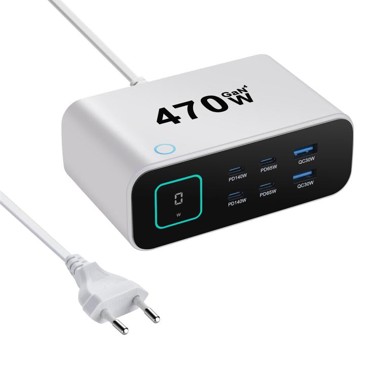 YMX-615-LCD470W 4xType-C and 2xUSB 470W GaN Multi-Function Charger, AU Plug, EU Plug, UK Plug, US Plug