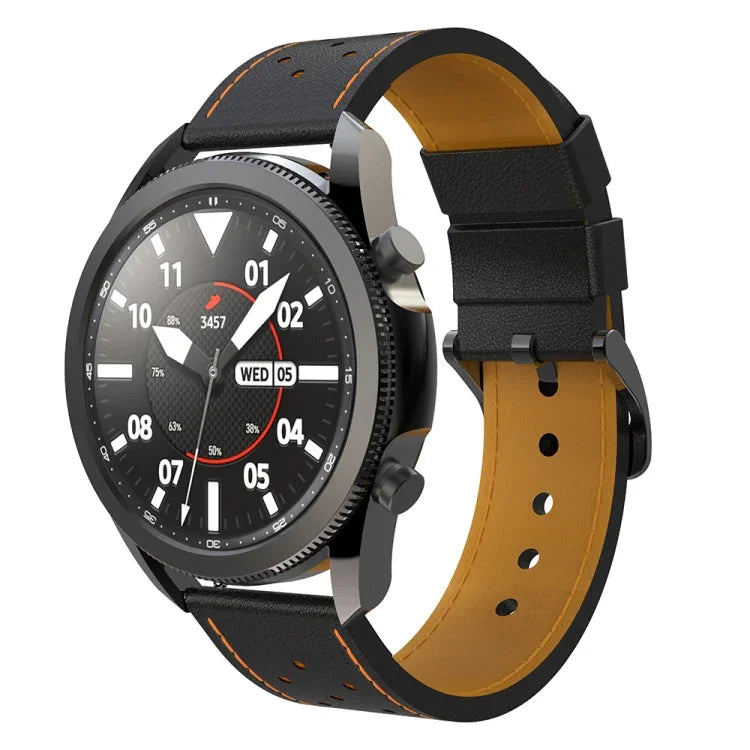 Bracelet de montre de remplacement en cuir véritable à trous ronds pour Samsung Galaxy Watch 3 45 mm