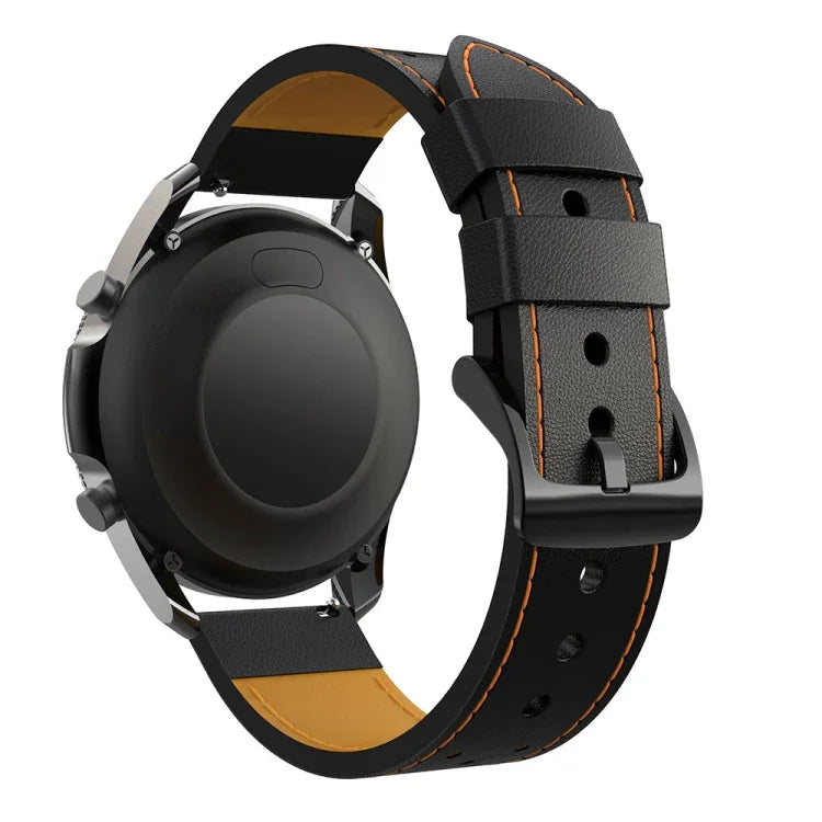 Bracelet de montre de remplacement en cuir véritable à trous ronds pour Samsung Galaxy Watch 3 45 mm