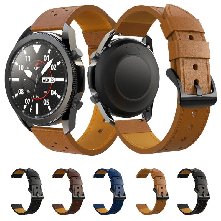 Bracelet de montre de remplacement en cuir véritable à trous ronds pour Samsung Galaxy Watch 3 45 mm