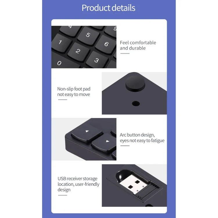 533 35 touches 2.4G Clavier numérique ultra-plat à chargement sans fil