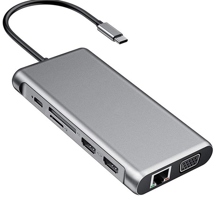 Station d'accueil HUB 12 en 1 HDMI x2 + USB3.0 + USB2.0 + charge PD + VGA + RJ45 + prise 3,5mm + TF/SD x2 Type-C / USB-C