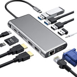 Station d'accueil HUB 12 en 1 HDMI x2 + USB3.0 + USB2.0 + charge PD + VGA + RJ45 + prise 3,5mm + TF/SD x2 Type-C / USB-C