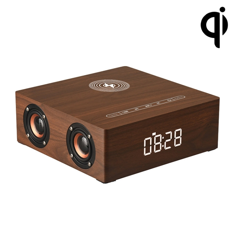 Horloge Multifonctionnelle en Bois à Écran Tactile Enceinte Bluetooth avec Charge Sans Fil, Support Carte TF & Clé USB & AUX 3,5mm, Q5A