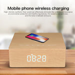 Horloge Multifonctionnelle en Bois à Écran Tactile Enceinte Bluetooth avec Charge Sans Fil, Support Carte TF & Clé USB & AUX 3,5mm, Q5A